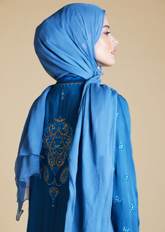 Damask Blue Long Jacket | Coats & Cover Ups | Aab Modest Wear