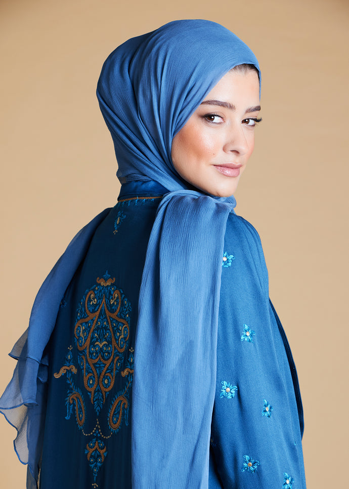 Damask Blue Long Jacket | Coats & Cover Ups | Aab Modest Wear