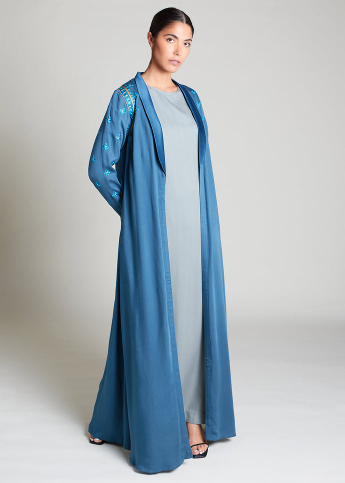 Damask Blue Long Jacket | Coats & Cover Ups | Aab Modest Wear