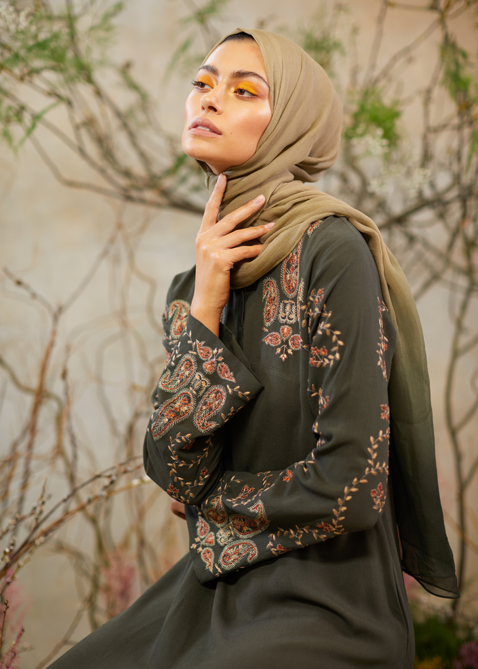 Deep Green Paisley Abaya