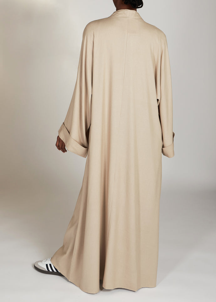 Linen Open Abaya Putty | Abayas | Aab Modest Wear