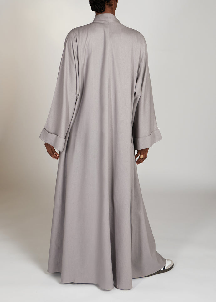 Linen Open Abaya Grey | Abayas | Aab Modest Wear