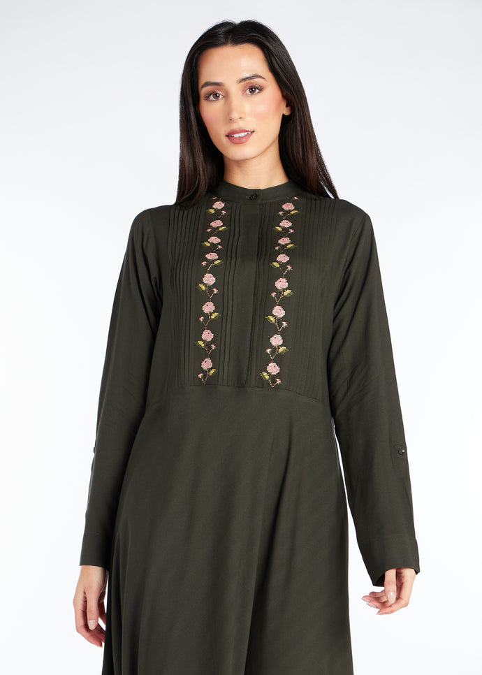 Sanabel Abaya Dark Green | Abayas | Aab Modest Wear