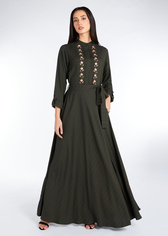 Sanabel Abaya Dark Green | Abayas | Aab Modest Wear