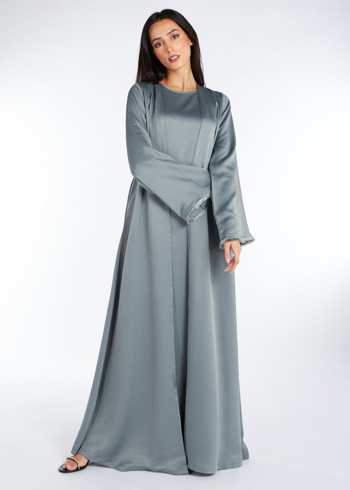 Fringed Open Abaya Sage | Abayas | Aab Modest Wear