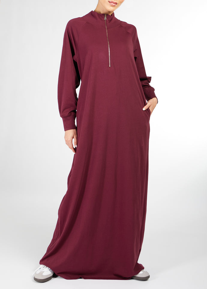 Zip Neck Abaya Burgundy | Modest Abayas | Aab Modest Wear