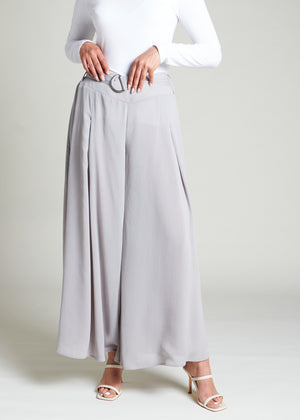 Chiffon Full Flare Trousers Grey