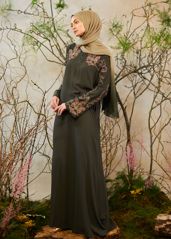 Deep Green Paisley Abaya