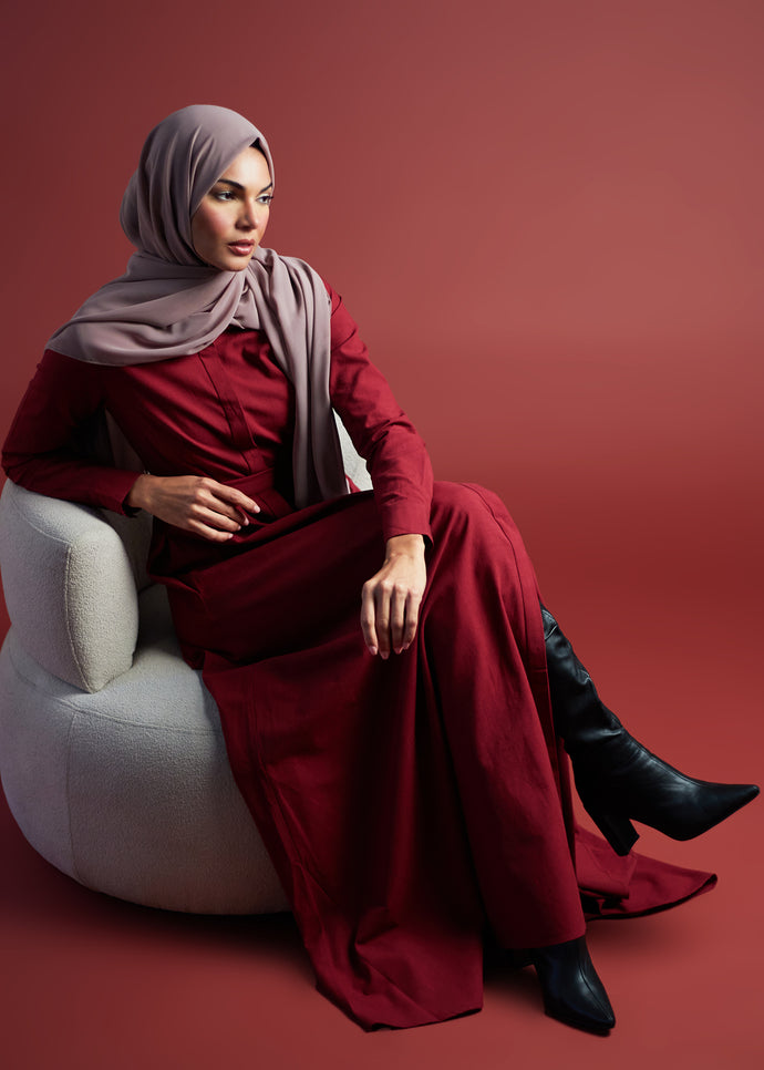 Cotton Shirted Maxi Plum | Shirted Maxi Dress | Aab Modest Wear