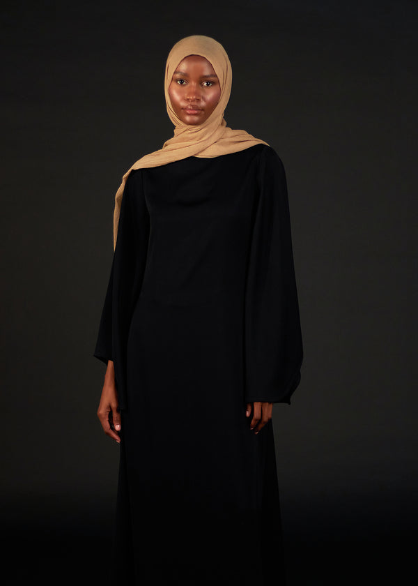 Flared Sleeve Maxi Black Satin