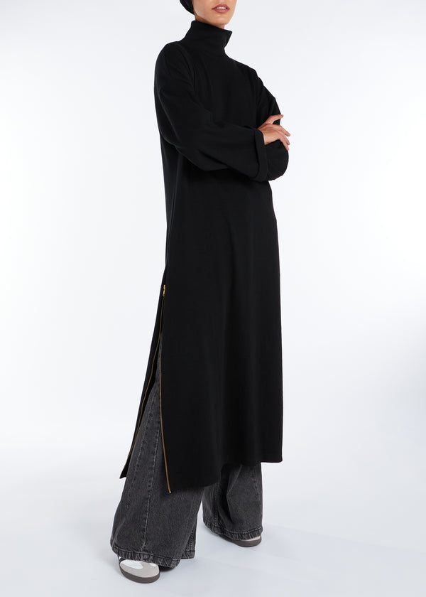 Side Zip Ribbed Midi Black