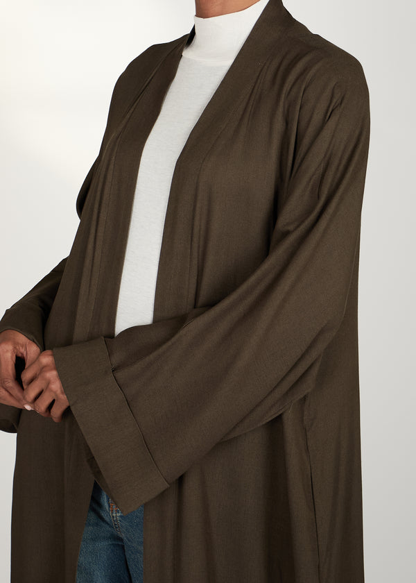 Linen Open Abaya Khaki | Abayas | Aab Modest Wear