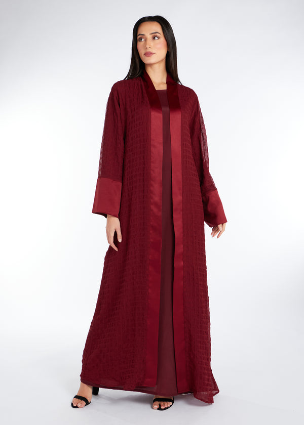 Crinkled Chiffon Open Abaya Burgundy | Abayas | Aab Modest Wear