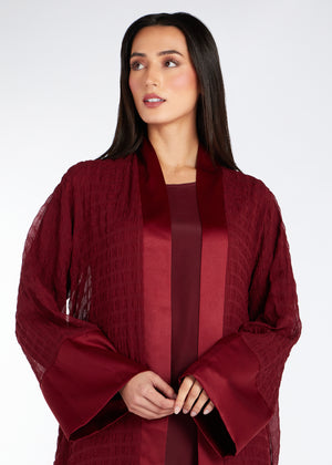 Crinkled Chiffon Open Abaya Burgundy | Abayas | Aab Modest Wear