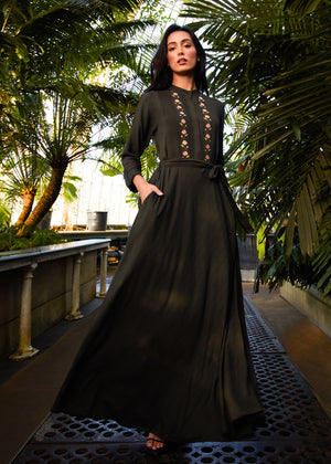 Sanabel Abaya Dark Green | Abayas | Aab Modest Wear